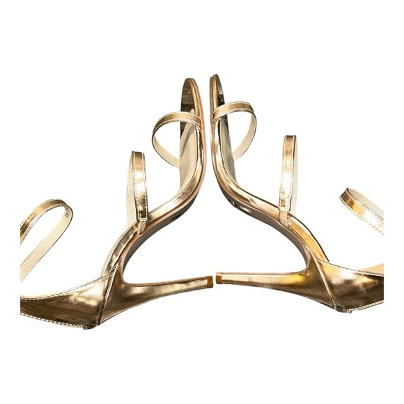 David’s Bridal Triple-Strap Gold Metallic Stiletto heels Style BACI Women’s Sz 8 - Picture 11 of 15